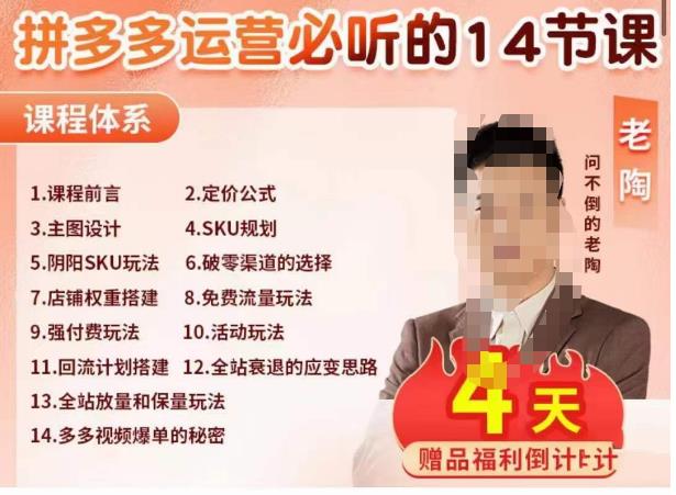 老陶电商·拼多多运营必听14节课，老陶亲授，拒绝口嗨，全后台实操演示-赚金金-技能学习分享
