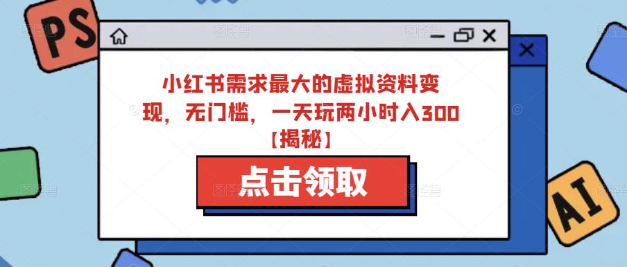 小红书需求最大的虚拟资料变现，无门槛，一天玩两小时入300+【揭秘】-赚金金-技能学习分享
