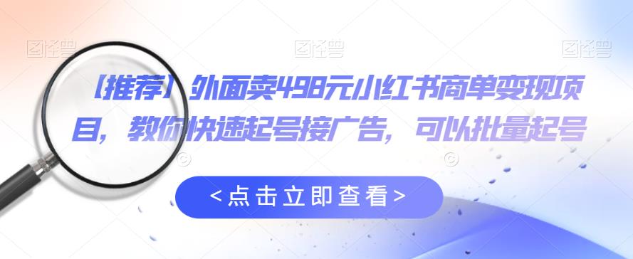 外面卖498元小红书商单变现项目，教你快速起号接广告，可以批量起号-赚金金-技能学习分享
