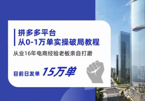 拼多多从0-1万单实操破局教程，从业16年电商经验打磨，目前日发单15万单-赚金金-技能学习分享