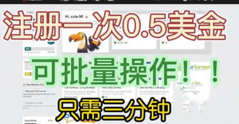 国外项目注册一次0.5美金，只需三分钟无脑操作，可批量同时放大操作，小白工作室福利【揭秘】-赚金金-技能学习分享