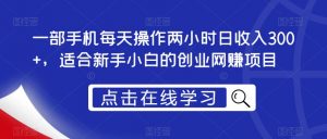 一部手机每天操作两小时日收入300+,适合新手小白的创业网赚项目【揭秘】-赚金金-技能学习分享
