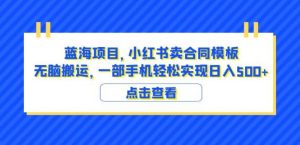 蓝海项目小红书卖合同模板无脑搬运一部手机日入500+(教程+4000份模板)【揭秘】-赚金金-技能学习分享