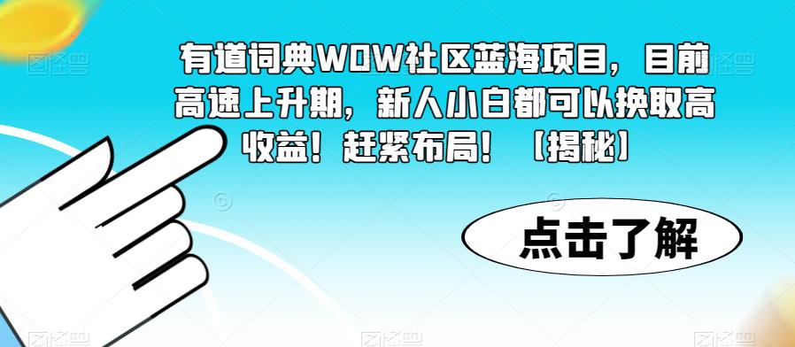 有道词典WOW社区蓝海项目，目前高速上升期，新人小白都可以换取高收益！赶紧布局！【揭秘】-赚金金-技能学习分享