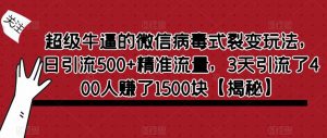 超级牛逼的微信病毒式裂变玩法,日引流500+精准流量,3天引流了400人赚了1500块【揭秘】-赚金金-技能学习分享