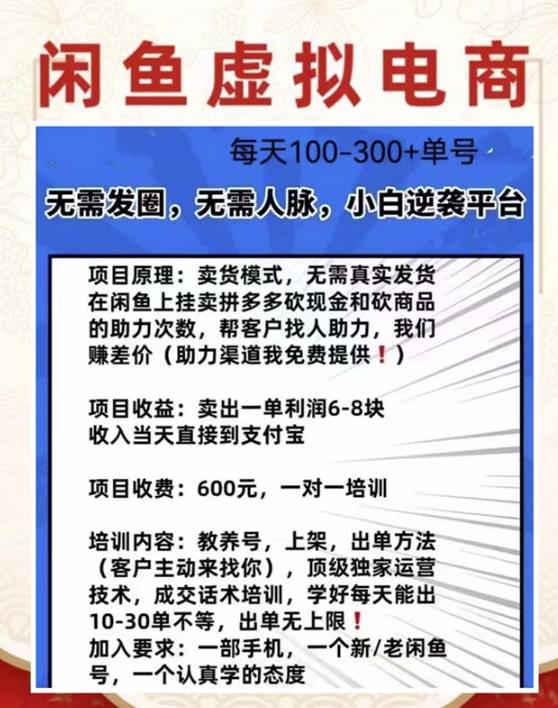 外边收费600多的闲鱼新玩法虚似电商之拼多多助力项目，单号100-300元-赚金金-技能学习分享