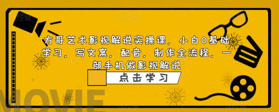 方哥艺术影视解说实操课，小白0基础学习，写文案，配音，制作全流程，一部手机做影视解说-赚金金-技能学习分享