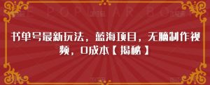 书单号最新玩法,蓝海项目,无脑制作视频,0成本【揭秘】-赚金金-技能学习分享