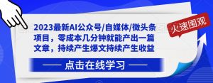 2023最新AI公众号/自媒体/微头条项目,零成本几分钟就能产出一篇文章,持续产生爆文持续产生收益-赚金金-技能学习分享