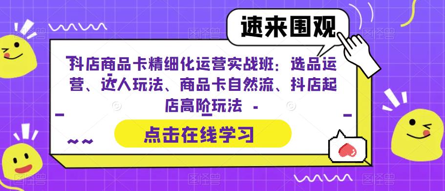 抖店商品卡精细化运营实战班：选品运营、达人玩法、商品卡自然流、抖店起店高阶玩法-赚金金-技能学习分享