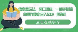信息差玩法,风口项目,一部手机简单操作稳定日入500+【拆解】-赚金金-技能学习分享