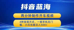 蓝海项目发布开车视频,两分钟一个作品,多种变现方式,一部手机无门槛小白也能日入500-赚金金-技能学习分享