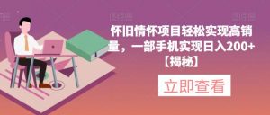怀旧情怀项目轻松实现高销量,一部手机实现日入200+【揭秘】-赚金金-技能学习分享