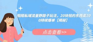 陌陌私域流量野路子玩法,20块钱的东西卖200持续爆单【揭秘】-赚金金-技能学习分享