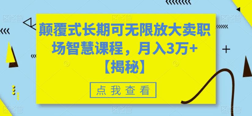颠覆式长期可无限放大卖职场智慧课程，月入3万+【揭秘】-赚金金-技能学习分享
