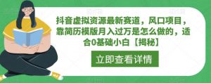 抖音虚拟资源最新赛道,风口项目,靠简历模版月入过万是怎么做的,适合0基础小白【揭秘】-赚金金-技能学习分享