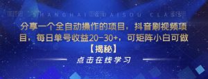 分享一个全自动操作的项目,抖音刷视频项目,每日单号收益20-30+,可矩阵小白可做【揭秘】-赚金金-技能学习分享