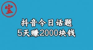 宝哥·风向标发现金矿,抖音今日话题玩法,5天赚2000块钱【拆解】-赚金金-技能学习分享