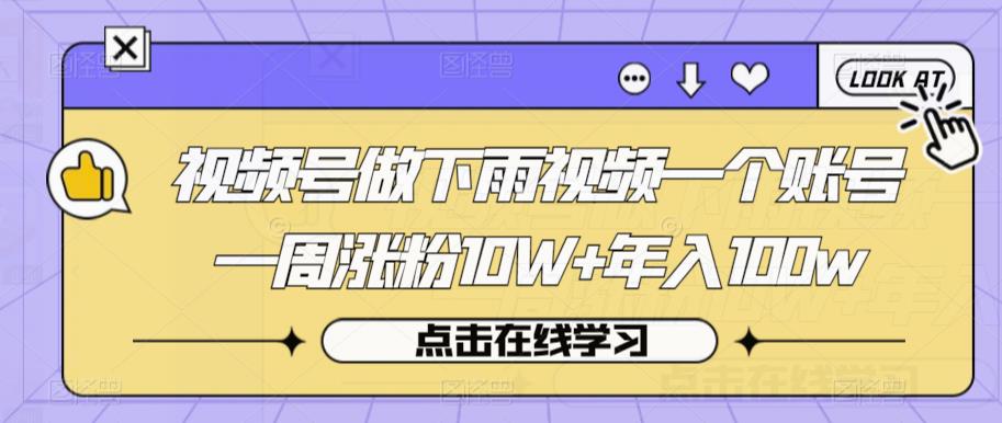 视频号做下雨视频一个账号一周涨粉10W+年入100w【揭秘】-赚金金-技能学习分享