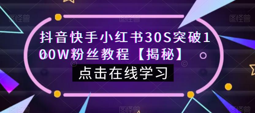 抖音快手小红书30S突破100W粉丝教程【揭秘】-赚金金-技能学习分享