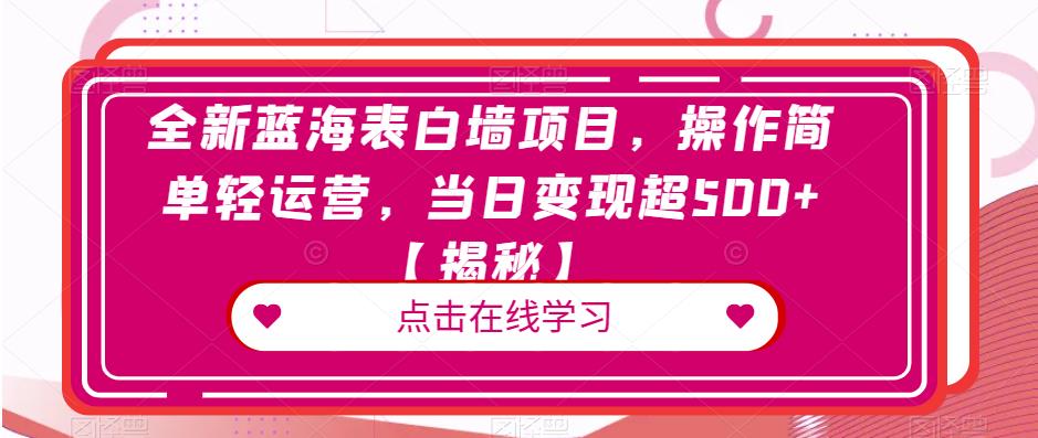 全新蓝海表白墙项目，操作简单轻运营，当日变现超500+【揭秘】-赚金金-技能学习分享