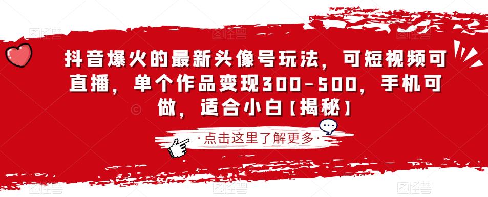 抖音爆火的最新头像号玩法，可短视频可直播，单个作品变现300-500，手机可做，适合小白【揭秘】-赚金金-技能学习分享