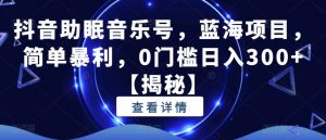 抖音助眠音乐号,蓝海项目,简单暴利,0门槛日入300+【揭秘】-赚金金-技能学习分享