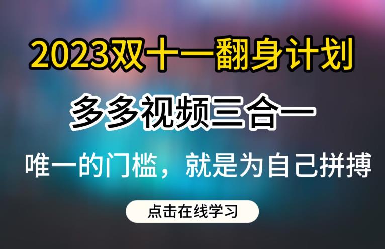 2023双十一翻身计划，多多视频带货三合一玩法教程【揭秘】-赚金金-技能学习分享