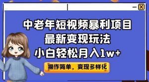 中老年短视频暴利项目最新变现玩法,小白轻松月入1w+【揭秘】-赚金金-技能学习分享