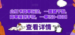 小红书商单玩法,一周破千粉,商单接到手软,一单150-800【揭秘】-赚金金-技能学习分享