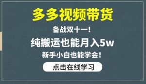 多多视频带货,备战双十一,纯搬运也能月入5w,新手小白也能学会-赚金金-技能学习分享