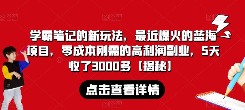 学霸笔记的新玩法，最近爆火的蓝海项目，零成本刚需的高利润副业，5天收了3000多【揭秘】-赚金金-技能学习分享