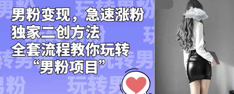 男粉变现，急速涨粉独家二创方法，全套流程教你玩转“男粉项目”【揭秘】-赚金金-技能学习分享