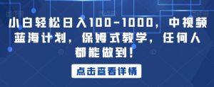 小白轻松日入100-1000,中视频蓝海计划,保姆式教学,任何人都能做到!【揭秘】-赚金金-技能学习分享