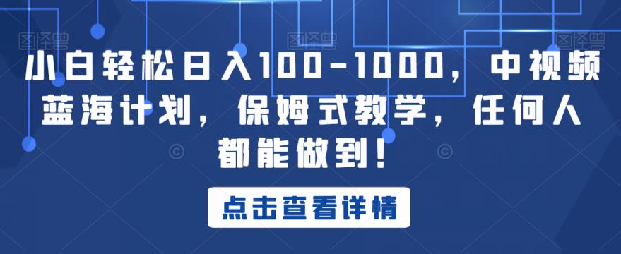 小白轻松日入100-1000，中视频蓝海计划，保姆式教学，任何人都能做到！【揭秘】-赚金金-技能学习分享
