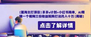 【蓝海主打项目】多多v计划+小红书商单,AI剪辑一个视频三份收益矩阵打法月入十万【揭秘】-赚金金-技能学习分享