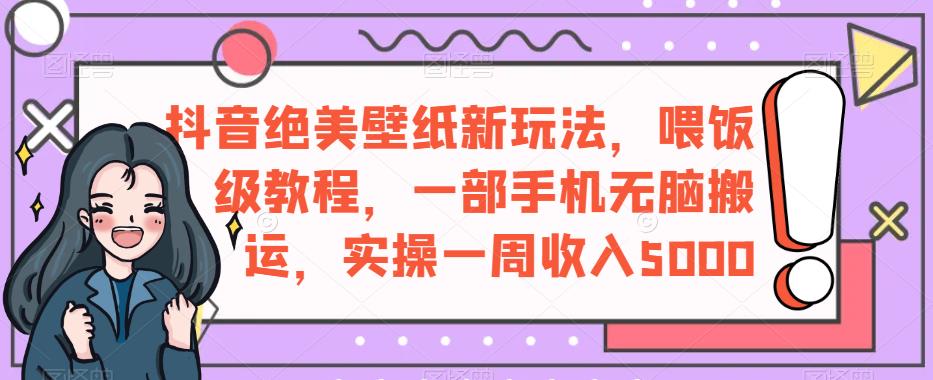 抖音绝美壁纸新玩法，喂饭级教程，一部手机无脑搬运，实操一周收入5000【揭秘】-赚金金-技能学习分享
