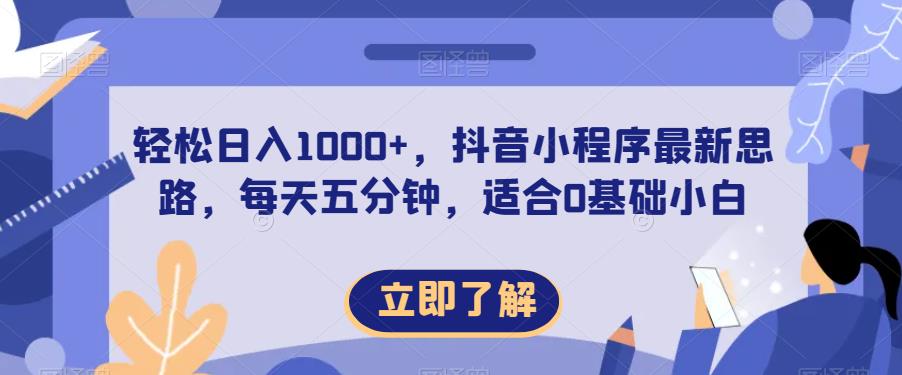 轻松日入1000+，抖音小程序最新思路，每天五分钟，适合0基础小白【揭秘】-赚金金-技能学习分享