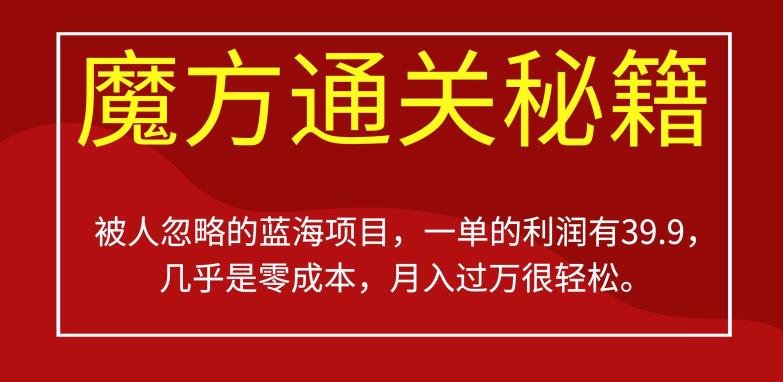 被人忽略的蓝海项目，魔方通关秘籍，一单的利润有39.9，几乎是零成本，月入过万很轻松【揭秘】-赚金金-技能学习分享