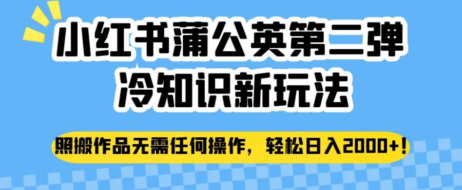 小红书蒲公英第二弹冷知识新玩法，照搬作品无需任何操作，轻松日入2000+【揭秘】-赚金金-技能学习分享