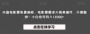 抖音电影票免费授权,电影票需求大简单操作,只要勤快!小白也可月入12000+【揭秘】-赚金金-技能学习分享
