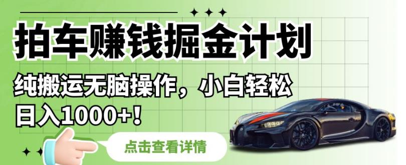 拍车赚钱掘金计划，纯搬运无脑操作，小白轻松日入1000+【揭秘】-赚金金-技能学习分享