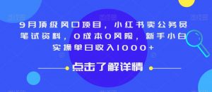 9月顶级风口项目,小红书卖公务员笔试资料,0成本0风险,新手小白实操单日收入1000+【揭秘】-赚金金-技能学习分享