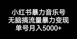 小红书暴力音乐号,无脑搞流量暴力变现,单号月入5000+-赚金金-技能学习分享