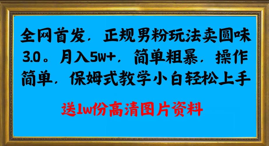 全网首发正规男粉玩法卖圆味3.0，月入5W+，简单粗暴，操作简单，保姆式教学，小白轻松上手-赚金金-技能学习分享