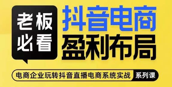 老板必看-抖音电商盈利布局，公开揭秘抖音电商全域布局打法-赚金金-技能学习分享