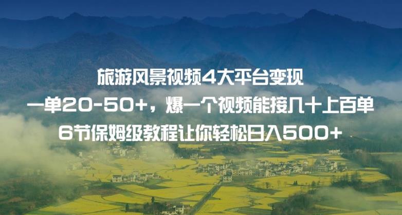 旅游风景视频4大平台变现单20-50+，爆一个视频能接几十上百单6节保姆级教程让你轻松日入500+-赚金金-技能学习分享