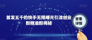 首发五千的快手无限曝光引流创业粉精准粉揭秘-赚金金-技能学习分享
