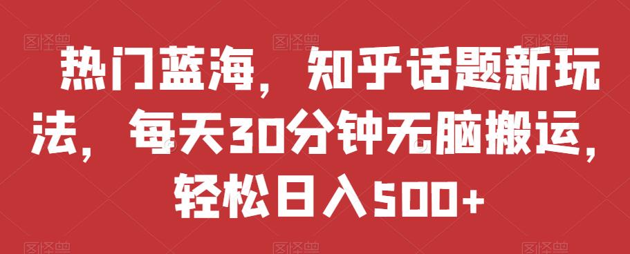 热门蓝海，知乎话题新玩法，每天30分钟无脑搬运，轻松日入500+【揭秘】-赚金金-技能学习分享