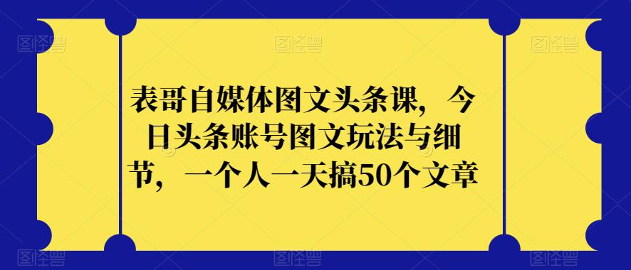 表哥自媒体图文头条课，今日头条账号图文玩法与细节，一个人一天搞50个文章-赚金金-技能学习分享